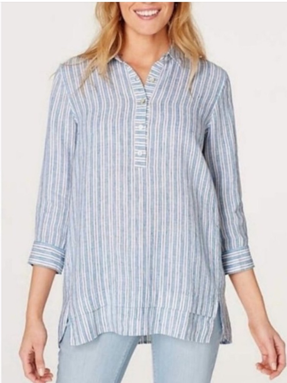 J. Jill Love Linen Striped Shirt Popover Women’s SZ 3X in Blue Multi NWT